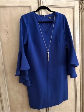 MSK Cobalt Blue V-Neck Long Sleeve Ruffle Dress